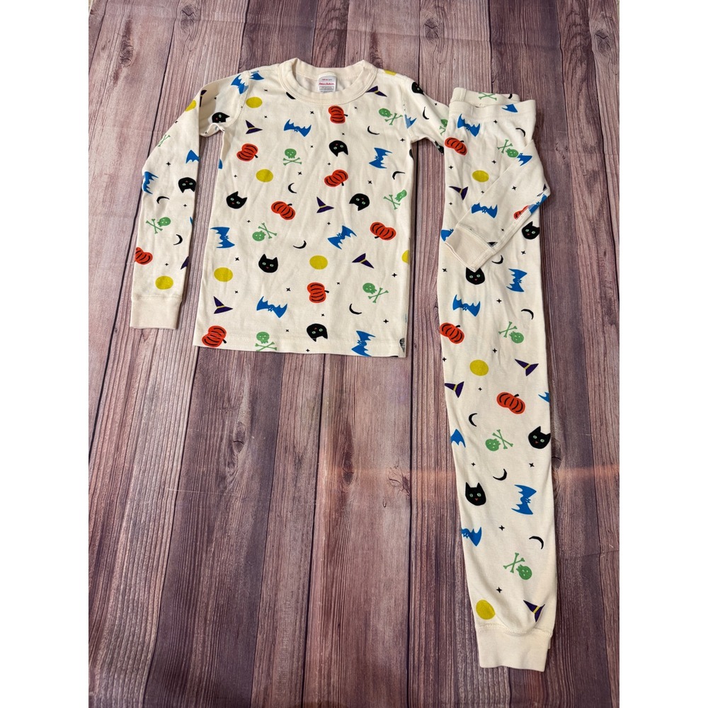 Hanna Andersson Kids Halloween Pajamas Set Organic Cotton Cream Pumpkins Cats 8